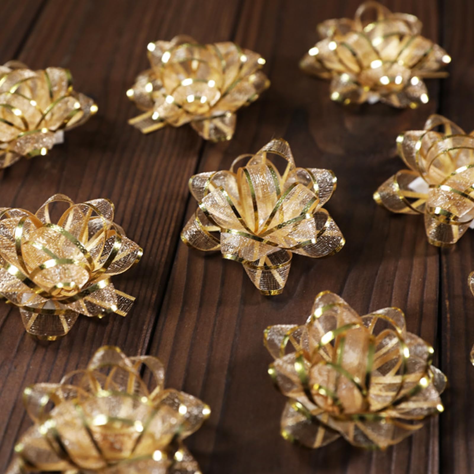Lazos Decorativos Autoadhesivos Dorados para Regalo, Cinta Envolver, 12 Piezas