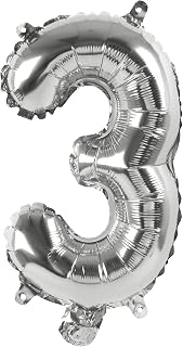 Treasures Gifted Silver Number Balloons - 16 Inch Foil Number 3 Balloon - Birthday Balloon Numbers - Graduation Balloon Numbers - Number Balloons for Birthday, Anniversary, New Years Eve Party