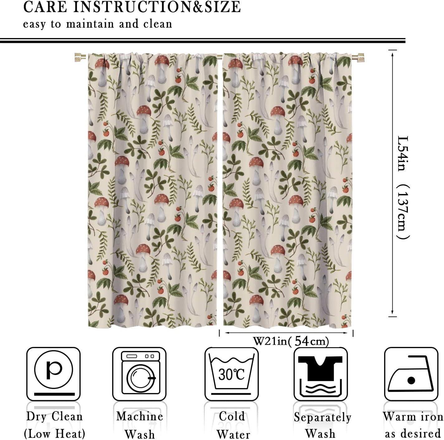 Mushroom Blackout Curtains, Colorful Cartoon Style Abstract Illustration Print Window Treatments for Living Room, Mushroom Seamless Pattern Curtain 2 Panel, 42x54 Inch