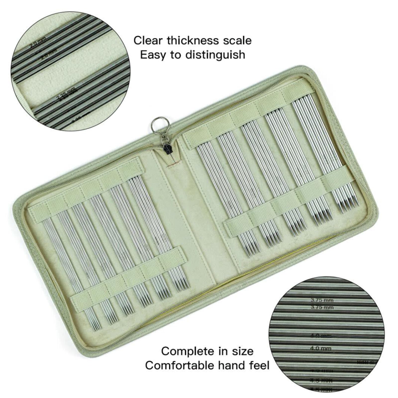 11 pares de agujas de tejer de acero inoxidable de 2,0 mm a 6,0 mm de doble punta con estuche de almacenamiento para suéter con sondas de doble punta