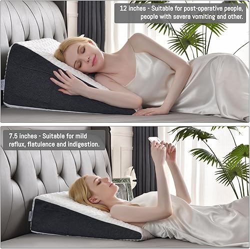 Miniatura 5 de Cosmoluxe Almohada de cuña de cama de 12 pulgadas con parte superior de espuma viscoelástica refrescante, almohada triangular para reflujo ácido,