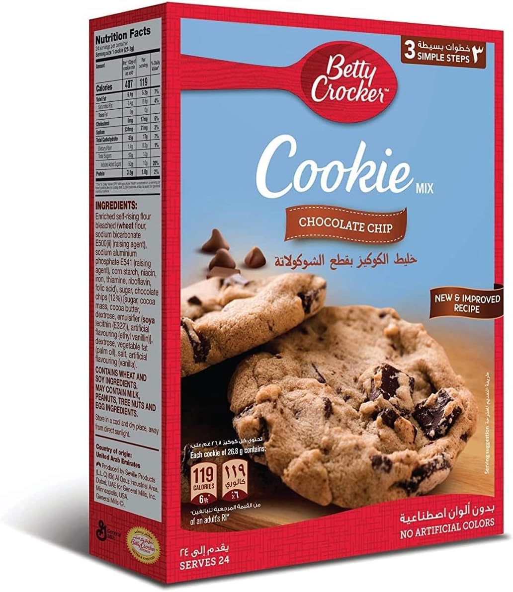 Betty Crocker Chocolate Chip Cookie Mix, 496 g, Quick and Easy Cookies in 3 Simple Steps, Chocolate Chip Cookies with Rich Taste & No Artificial Colors, Serves 24