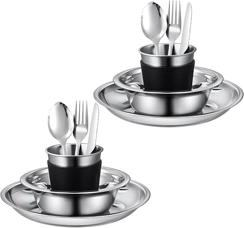 Camping Plate Bowl Cup Cutlery Set for 2, Camping Dinner Set, Camping Crockery Sets for Camping, Travel & Outdoor