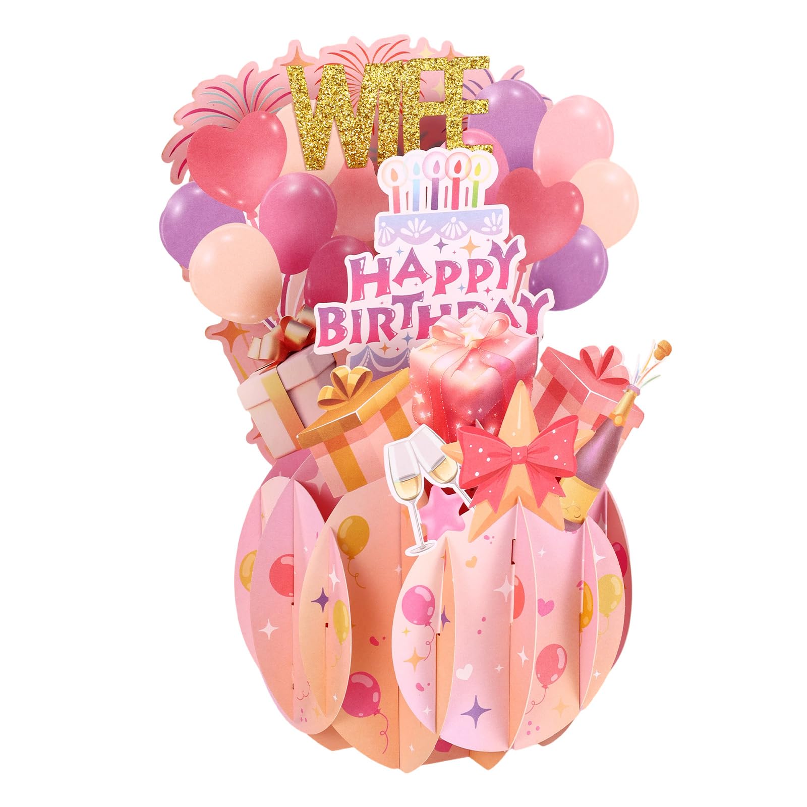 Happy Birthday Pop Up Card for Wife, Colorful 3D Greeting Card with Envelope Funny & Heartfelt Gift Idea from Husband Perfect Women Birthday Present