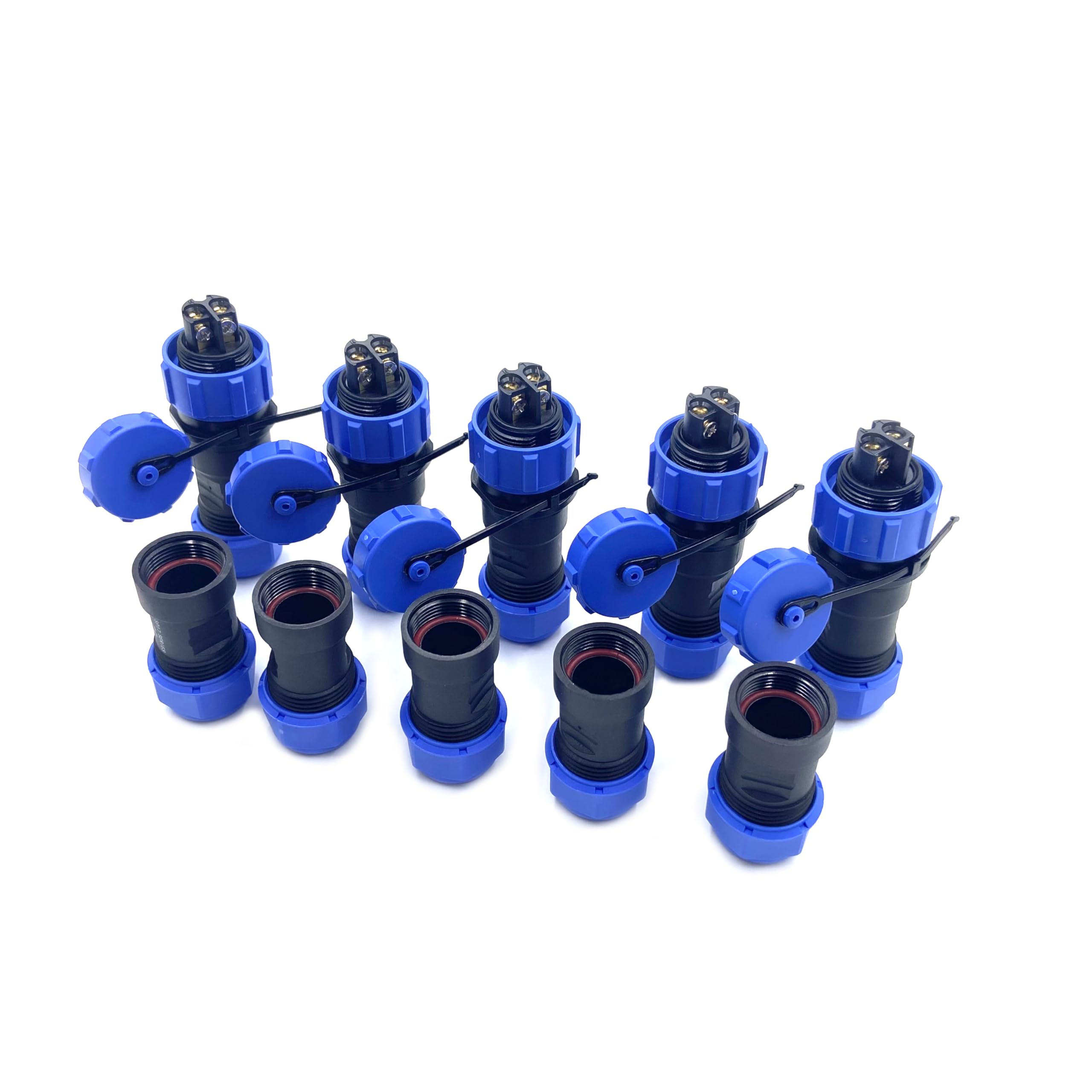 Lot de 5 connecteurs d'aviation SP17 à 2 broches, IP68, 2 broches, sans soudure, connecteur d'aviation étanche pour lampes extérieures 500 V 10 A (sertissage à vis de câble 14AWG)