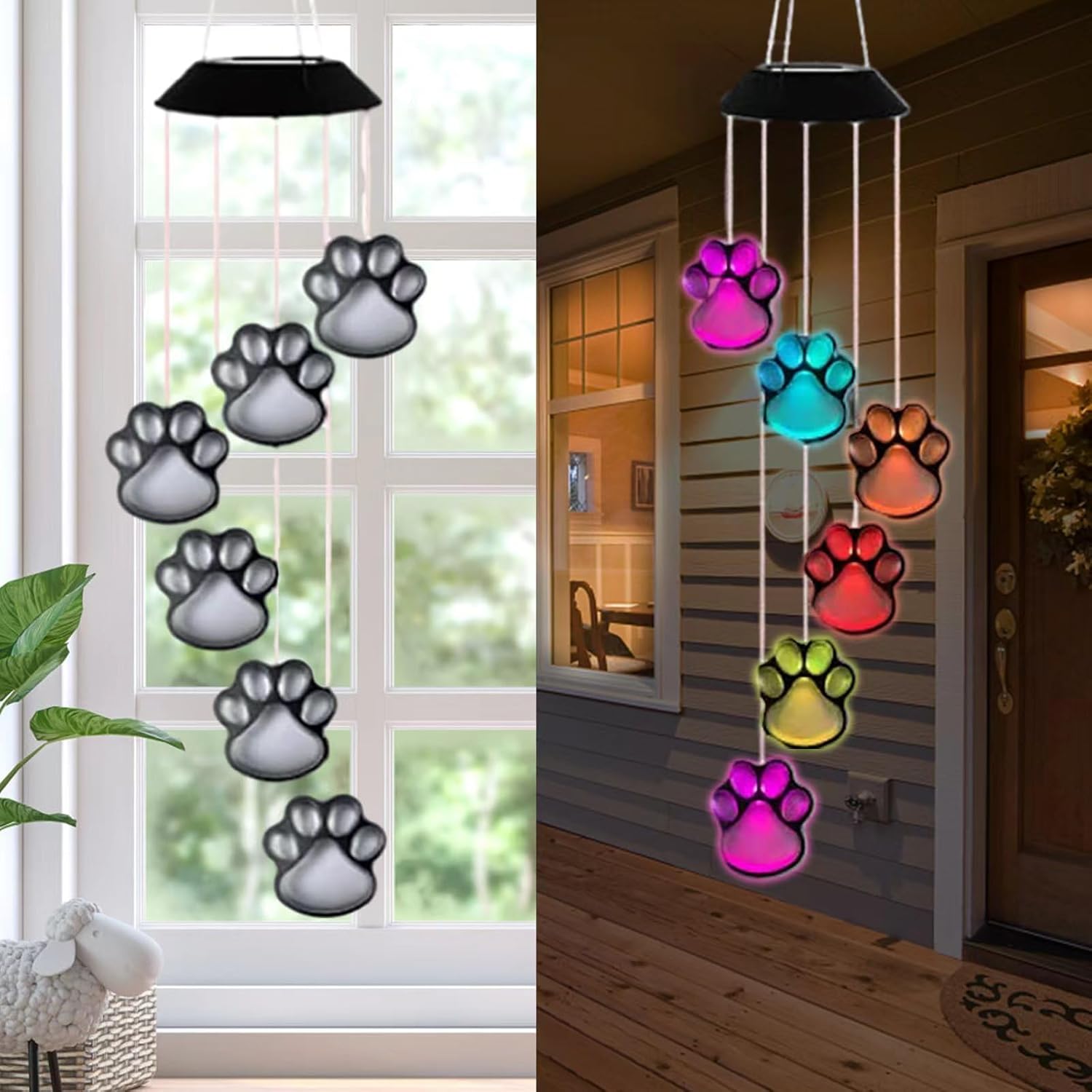 Amazon.com: Flealut Dog Paw Print Solar Wind Chimes, LED Solar Wind ...