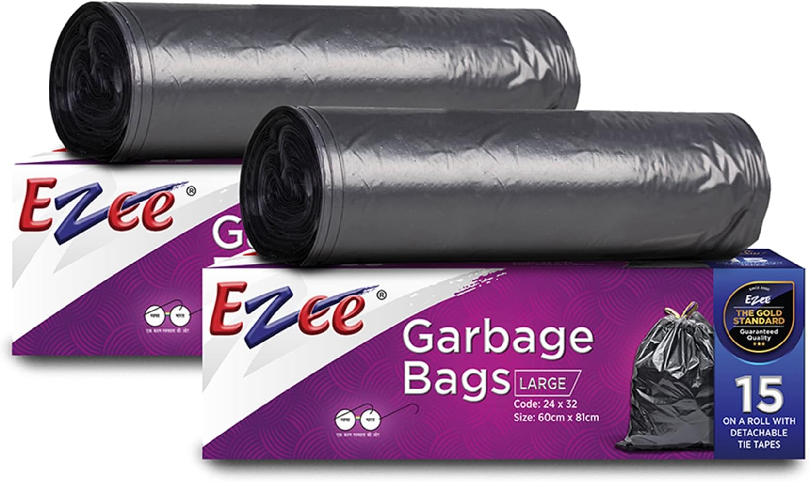 Ezee Garbage Trash Bag for Dustbin | 30 Pieces | Large 24 X 32 Inches I 15 piece x Pack of 2, Disposable plastic, 30 Count, Plastic