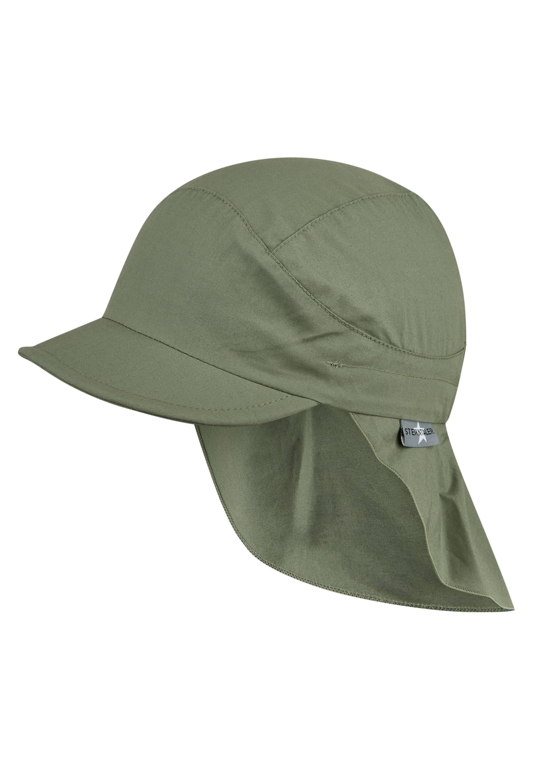 Sterntaler Schirmmütze Nacken Basic - Unisex Baby- und Kinder Mütze mit Nackenschutz - UV-Schutz 50+ Hut aus Popeline (Bio) - leichte Sommer Kopfbedeckung mit Gummiband - mattgrün, Größe 53