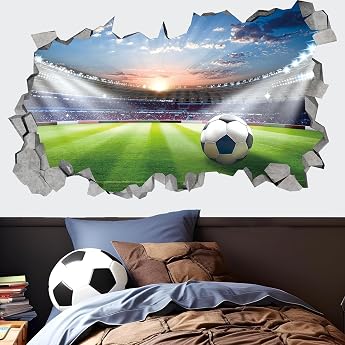 KAIRNE 3D Football Wall Sticker Stadium Ball Sporty Boys 85 x 55 cm Room