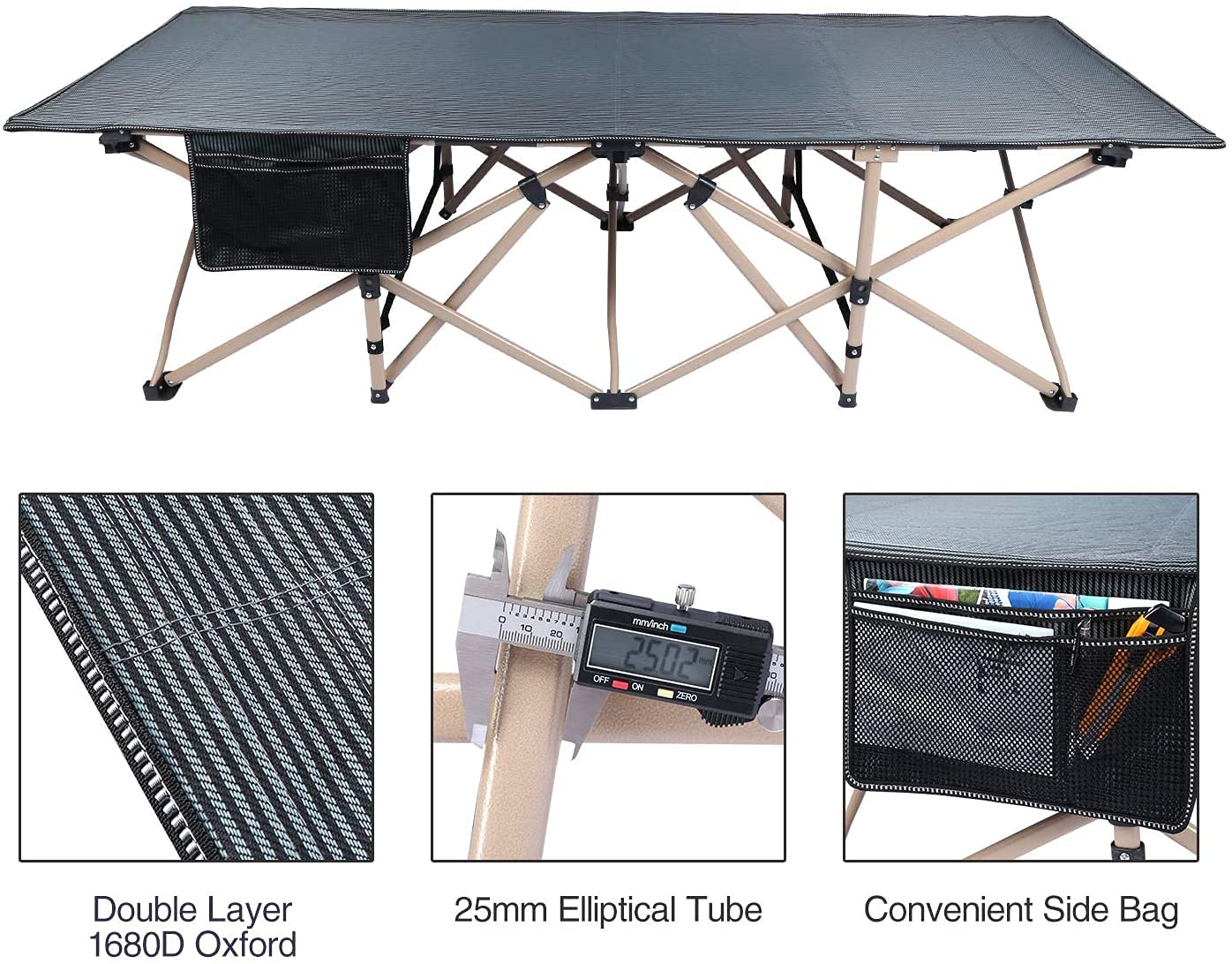 Lit De Camp XL REDCAMP Avec Matelas Intégré - Capacité 210 Kg, Largeur 71 Cm, Pliable, Pour Camping Et Intérieur