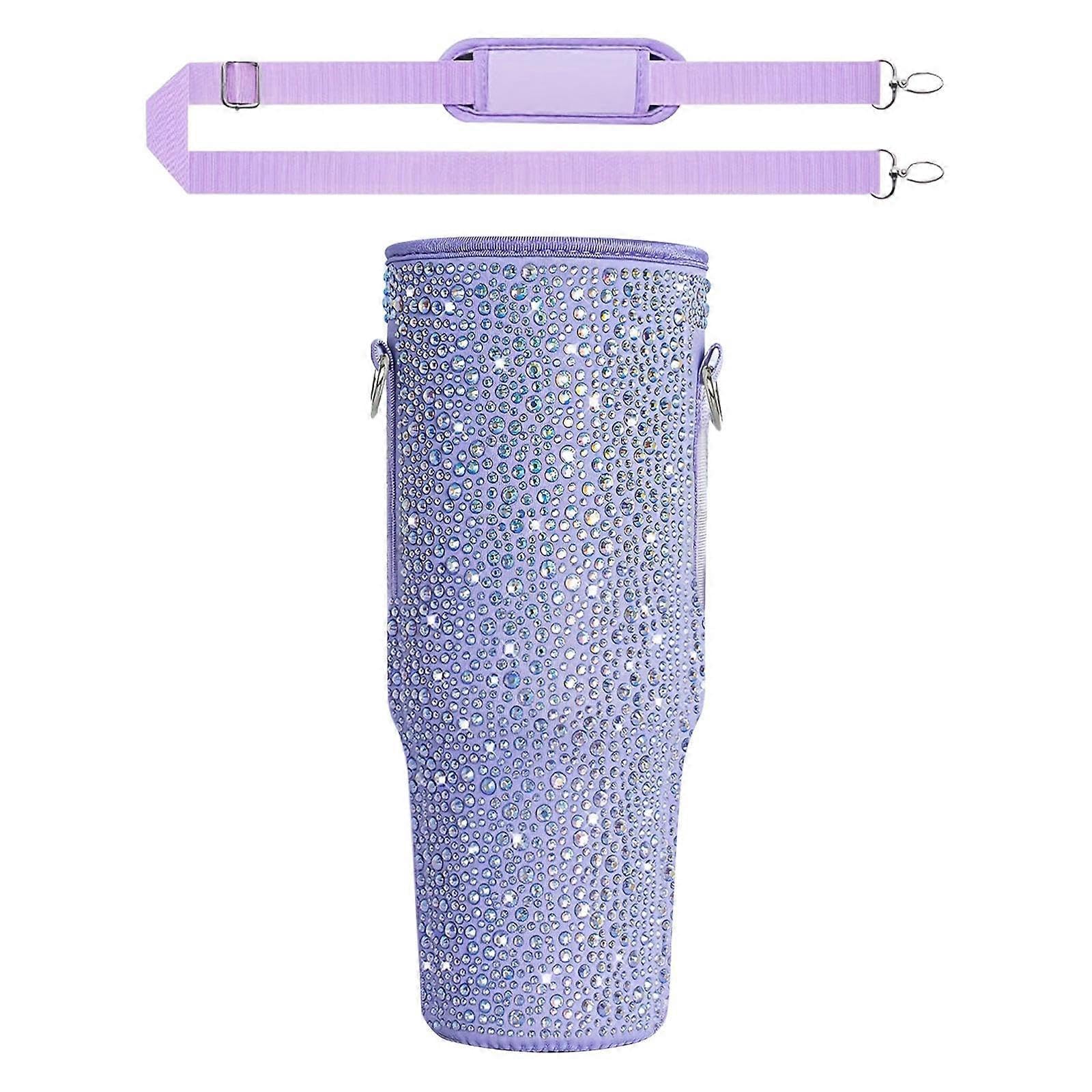 JOYHAPPST Water Bottle Holder Crossbody 40oz Tumbler Sleeve for Travel Walking Outdoor Purple