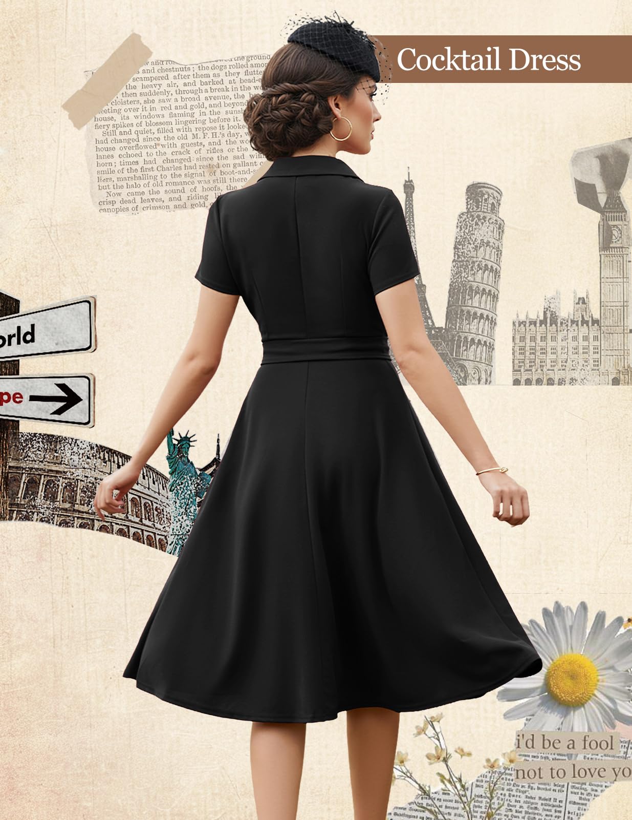 Meetjen Damen Vintage Cocktailkleider für Hochzeitsgäste, formell, kurzärmelig, Passform und ausgestelltes Kirchen-Teekleid