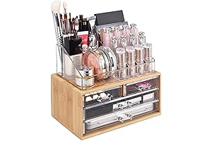 4-Compartment Wooden Makeup Organizer for Vanity and Bathroom