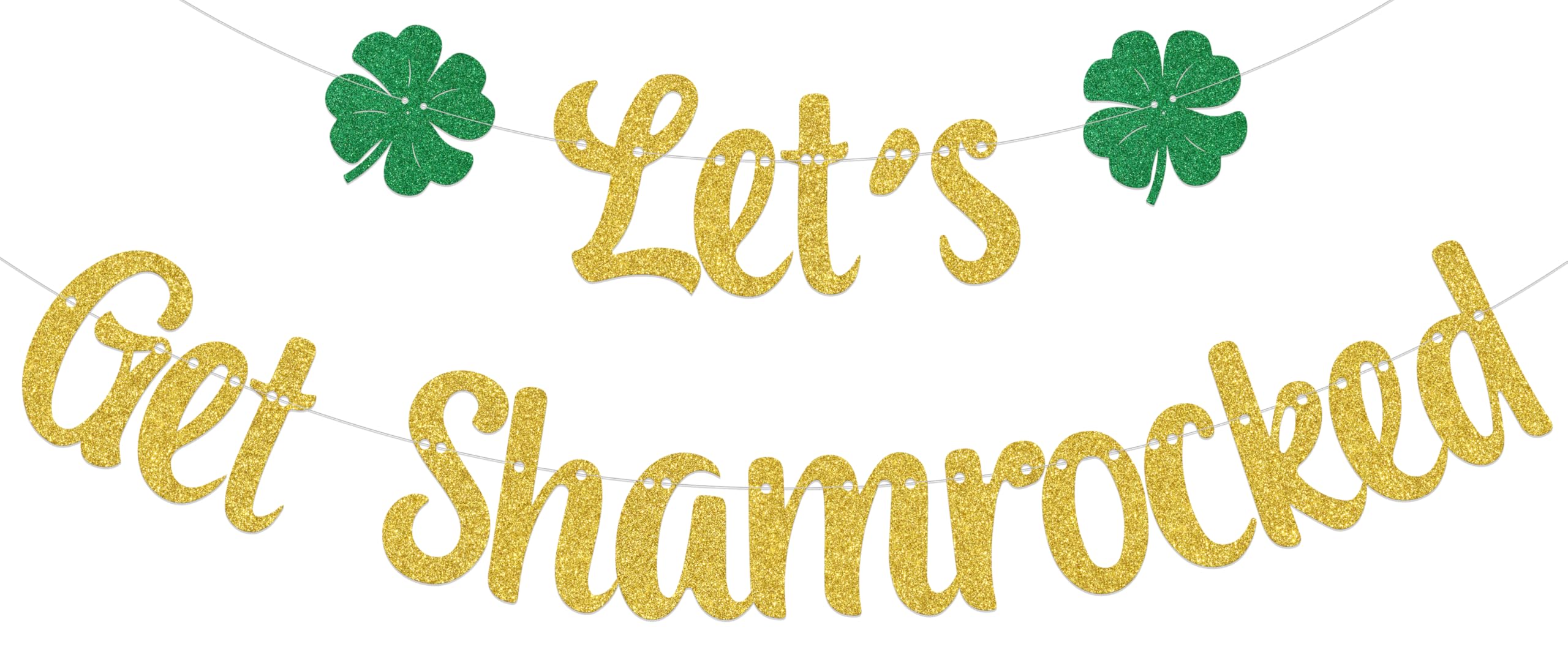 ZCXVC Let's Get Shamrocked Banner St. Patrick's Day Decorations St. Patrick's Day Irish Party Decoration Gold Glitter