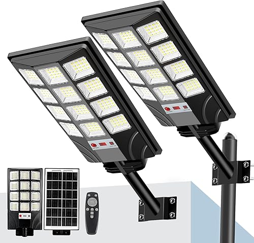 Farolas solares impermeables para exteriores, 20000 lúmenes, 6500 K, luces LED con sensor de movimiento, luces de inundación solares del atardecer