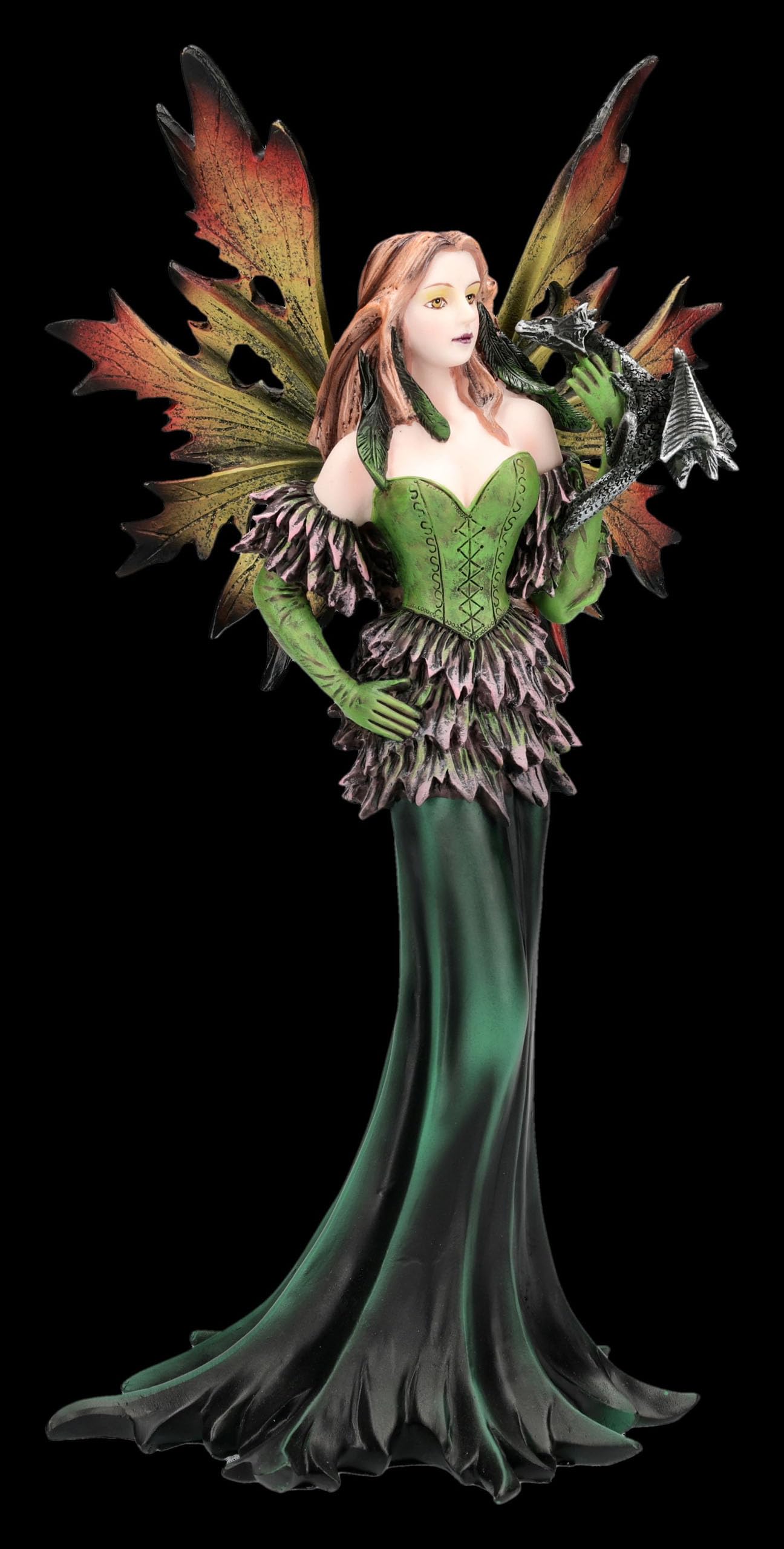 Figuren Shop GmbH Figura fata – Fata del drago della foresta Liora – Decorazione fantasy dipinta a mano (26 cm) – Tales of Aurelion Collection – Idea regalo per gli appassionati di draghi e fate