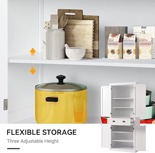Miniatura 5 de LOUVIXA Armario de almacenamiento de despensa de cocina armario independiente con 2 armarios cajones y estantes ajustables armario de almacenamiento