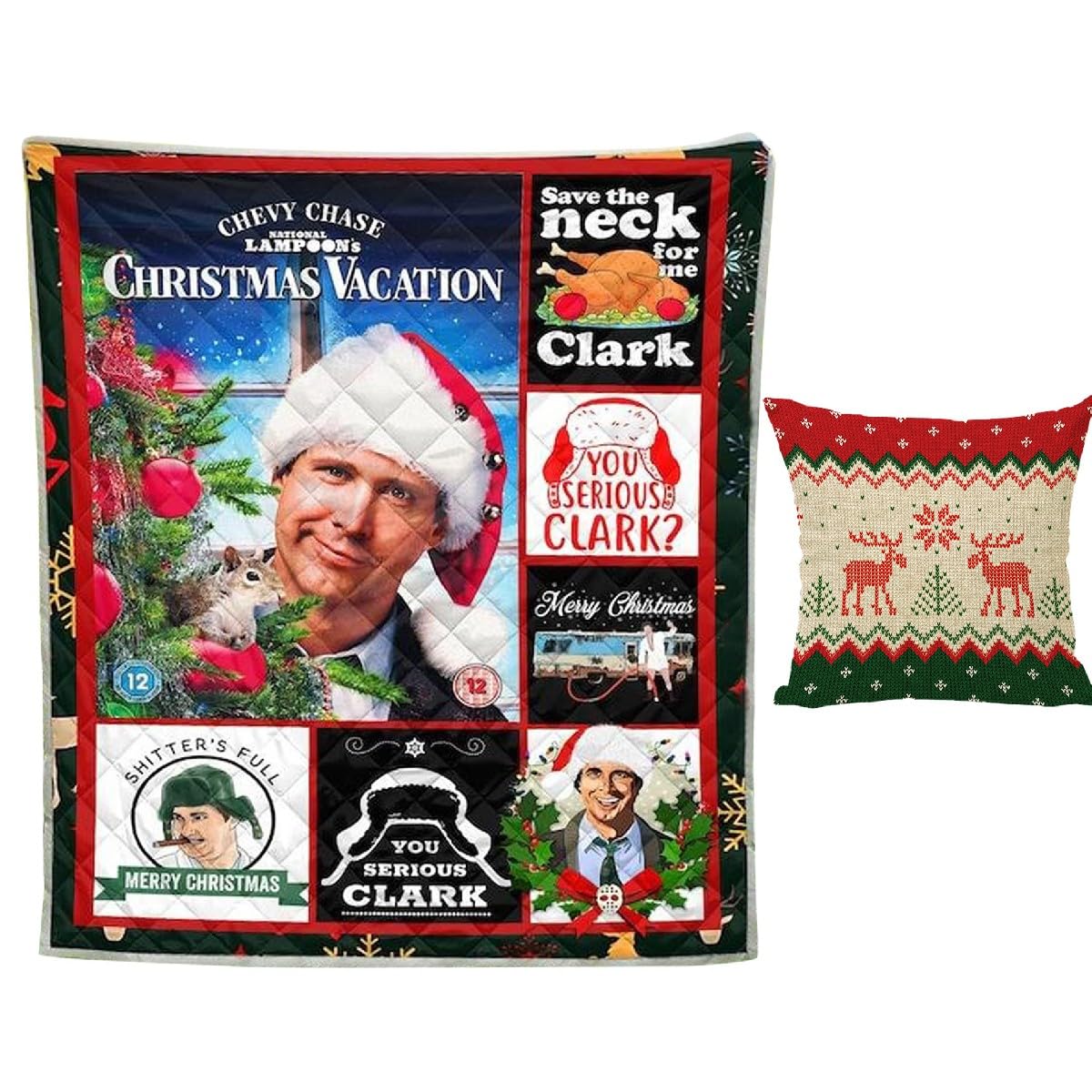 1 christmas vacation Blanket 80X120cm/100X150cm + 1 Christmas Pillow Cover Soft, Fleece Blanket Room Decor (Color : D)