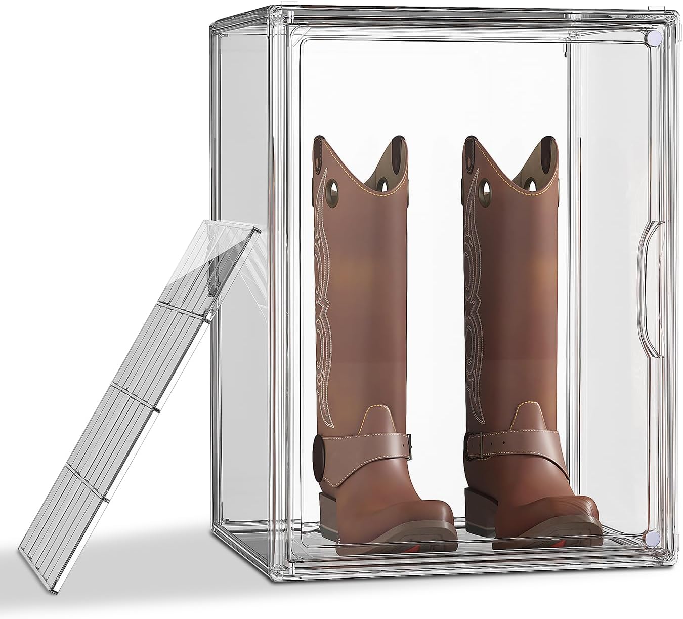 Boot Storage Organizer Tall Boots Boxes Clear Plastic Stackable Boot Organizers and Storage, Acrylic Boot Storage Box with Divider, Boot Holders, Boot Shoe Storage, Boot Boxes for Tall Boots, 1 Pack