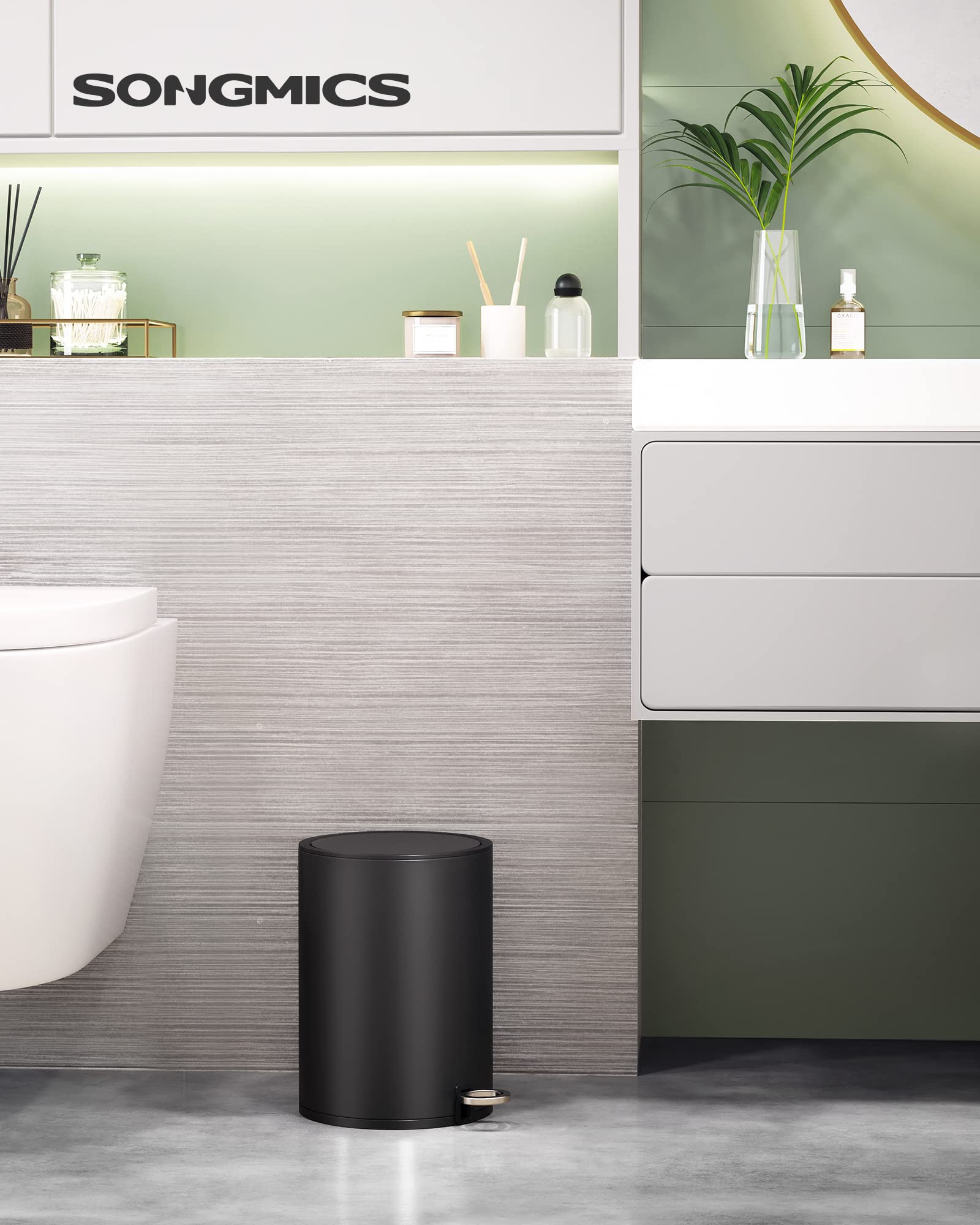Poubelle Salle De Bain Relaxdays 5L - Métal Blanc Avec Couvercle Bambou Et Seau Amovible