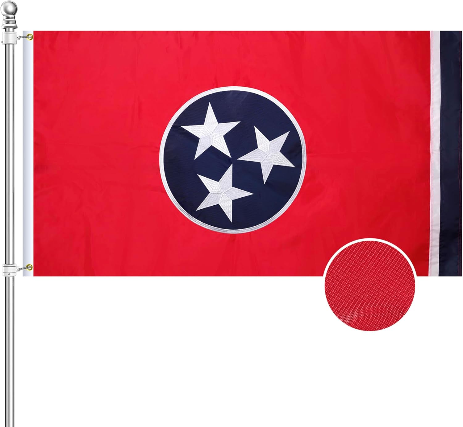 Tennessee Flag 3x5,Tennessee State Flag Outdoor,Embroidery Technique,Tear Resistant,Sewn Stripes and Brass Grommets,Upgraded High-strength Polyester Fabric,All Weather Durable State Flags.