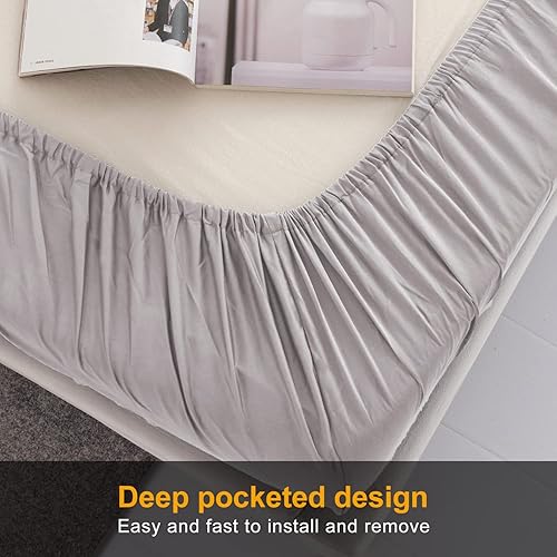 Miniatura 47 de Sábana bajera ajustable individual XL para dormitorio universitario, sábanas 100% algodón egipcio, sábanas bajeras de lujo con bolsillo profundo