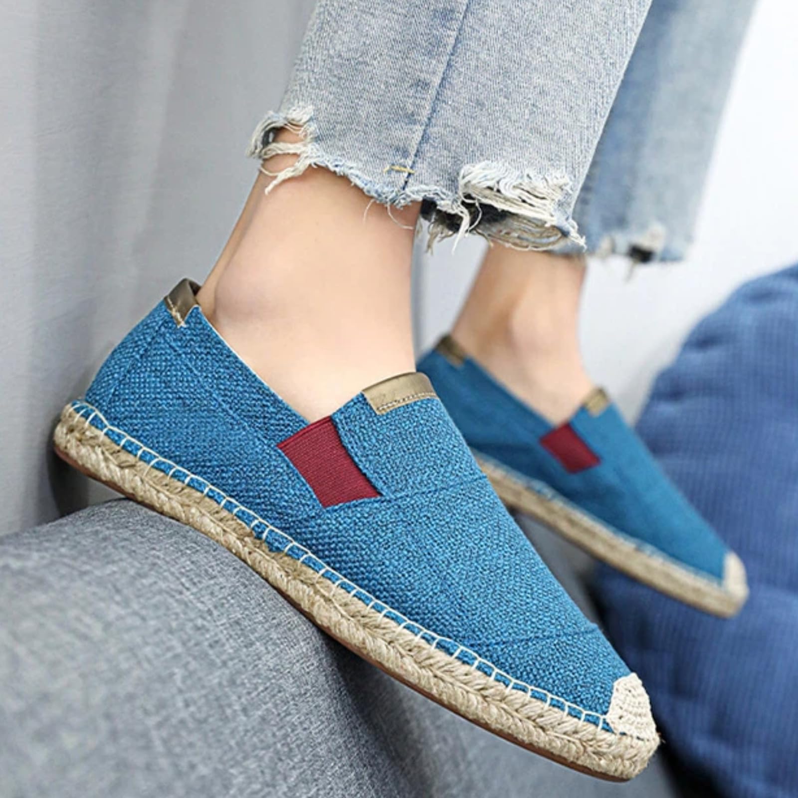 Scarpe Pescatore Uomo Estate Lino Senza Lacci Traspiranti | Tessuto leggero favorisce il flusso d’aria garantiscono libertà al piede. Ideale per casa e brevi uscite all’aperto.