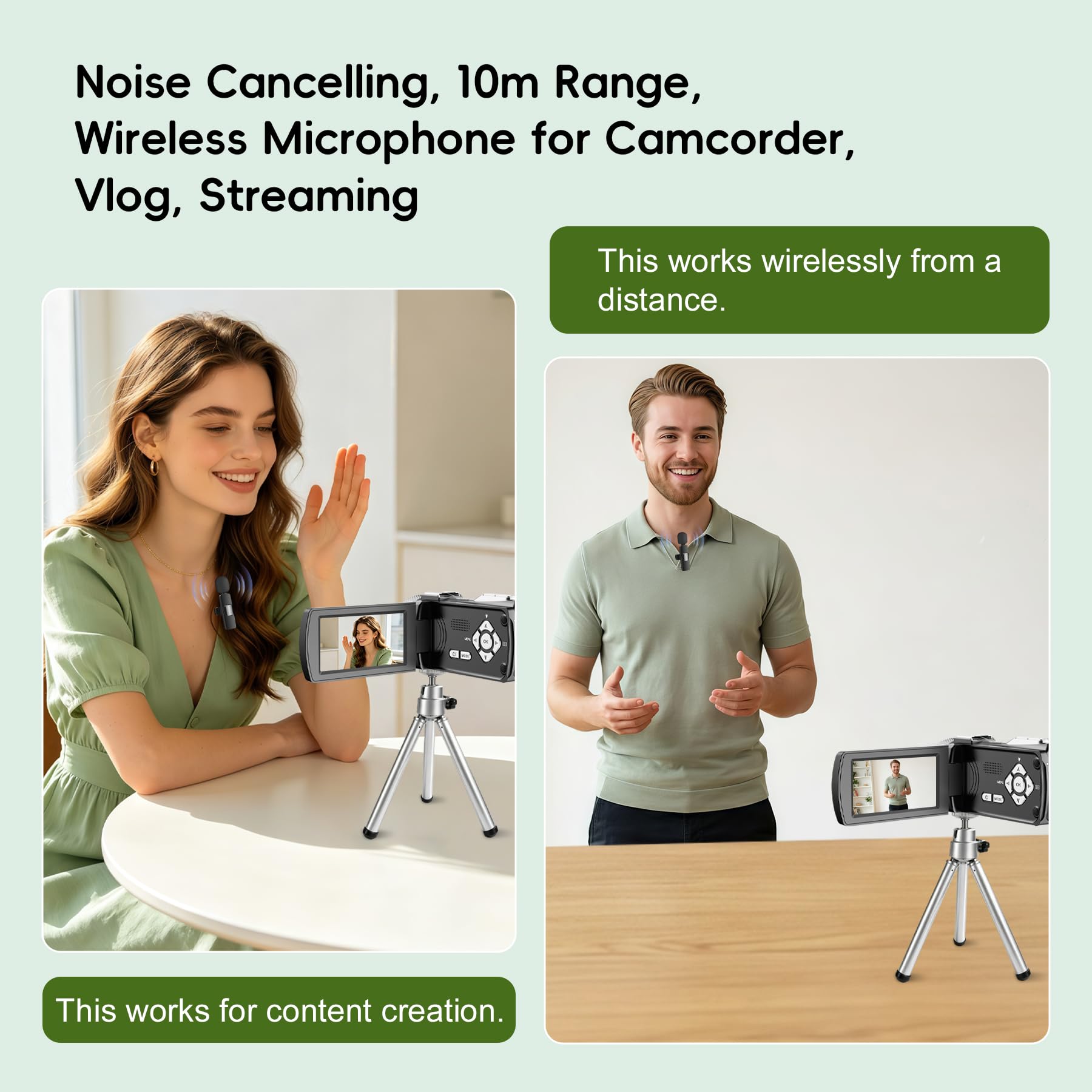 Videocamera 4K 48MP, videocamera Vlogging per YouTube, 3 pollici 270 ° Flip Touchscreen, con microfono Lavalier wireless, scheda da 32 GB, treppiede, kit per principianti