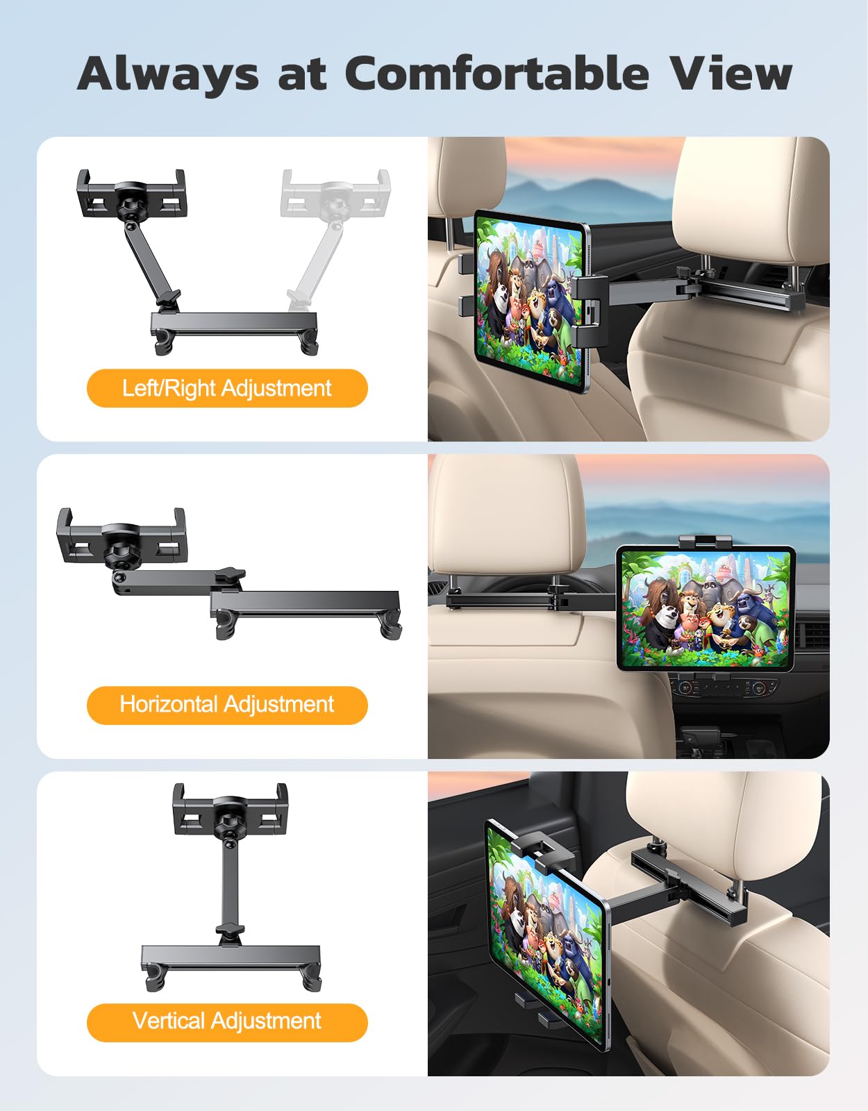 EOIWUY Samochodowy uchwyt do tabletu, wysuwane ramię przedłużające, obracany o 360°, uchwyt na tablet, kompatybilny z iPadem, iPhone, Galaxy Tabs i wszystkimi urządzeniami o przekątnej ekranu