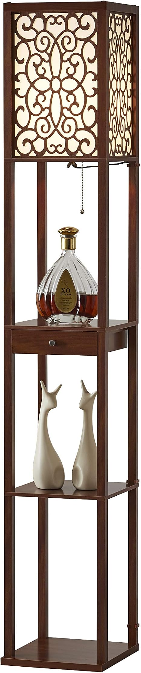 Artiva USA Etagere Shelf Floor Lamp With Drawer - Modern Standing Lamp With 3 Display Shelves, Floral Shade