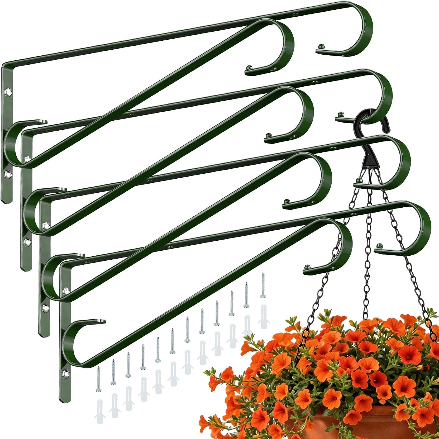 Plant Hangers Outdoor 2 Pack 15.5 Inch Metal Plant Hooks for Wall, Decorative Straight Hanging Plant Bracket for Bird Feeders, Planters, Lanterns, Wind Chimes, Blackish Green