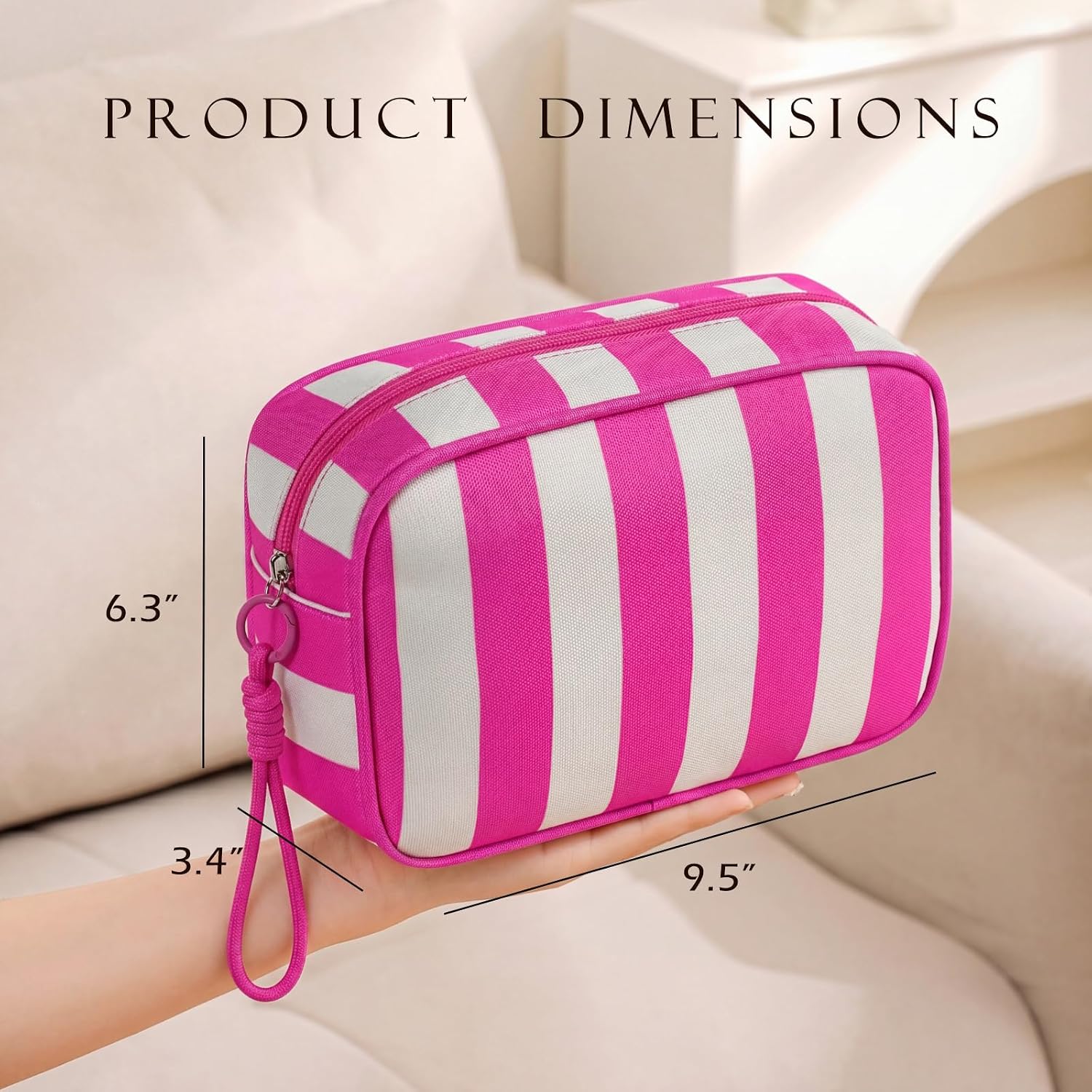 Stripe Travel Makeup Bag,Large Aesthetic Zipper Cosmetic Bag, Oxford Coquette Toiletry Bag, Girls Handbags Purses, Accessories Storage Bag for Women Girls(03 Rose Red&Beige)