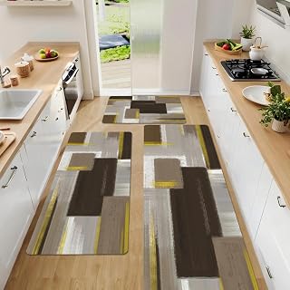 XLHOMO Kitchen Rugs Sets of 3, Non Slip Washable Kitchen Mats for Floor, Anti-Fatigue Runner Rug with Rubber Backing, Waterproof Kitchen Rug Set for Laundry, Floor, Office, Hallway