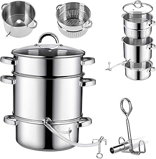 KADAX Presse-fruits à vapeur en acier inoxydable avec couvercle en verre, passe au lave-vaisselle, pour tous les feux, y compris l'induction (argenté, 8 l)