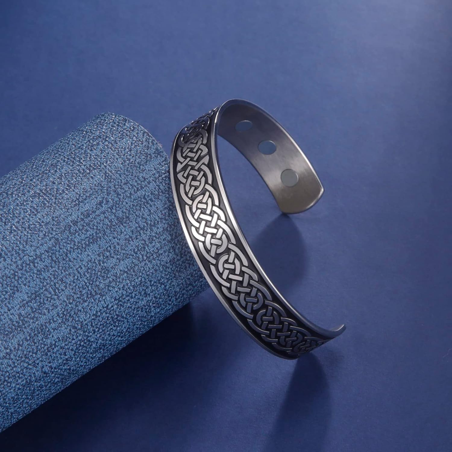 TEAMER Norse Irish Celtic Knot Bracelet Stainless Steel Viking Celtic Knot Bangle Antique Silver Black Cuff Bangle for Men - Image 5