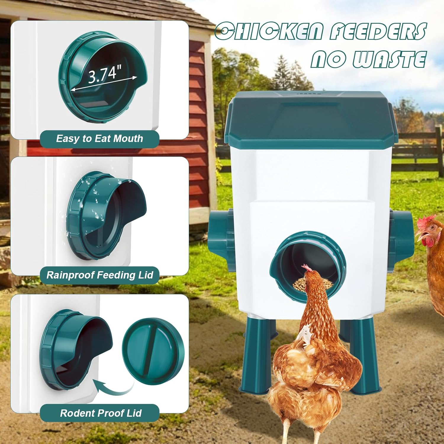 Chicken Feeder and Waterer Set 3 Gallon/26.4 Pounds, Automatic Chick Feeder and Waterer Set No Waste, Poultry Feeder Large for Hens/Ducks/Poultry