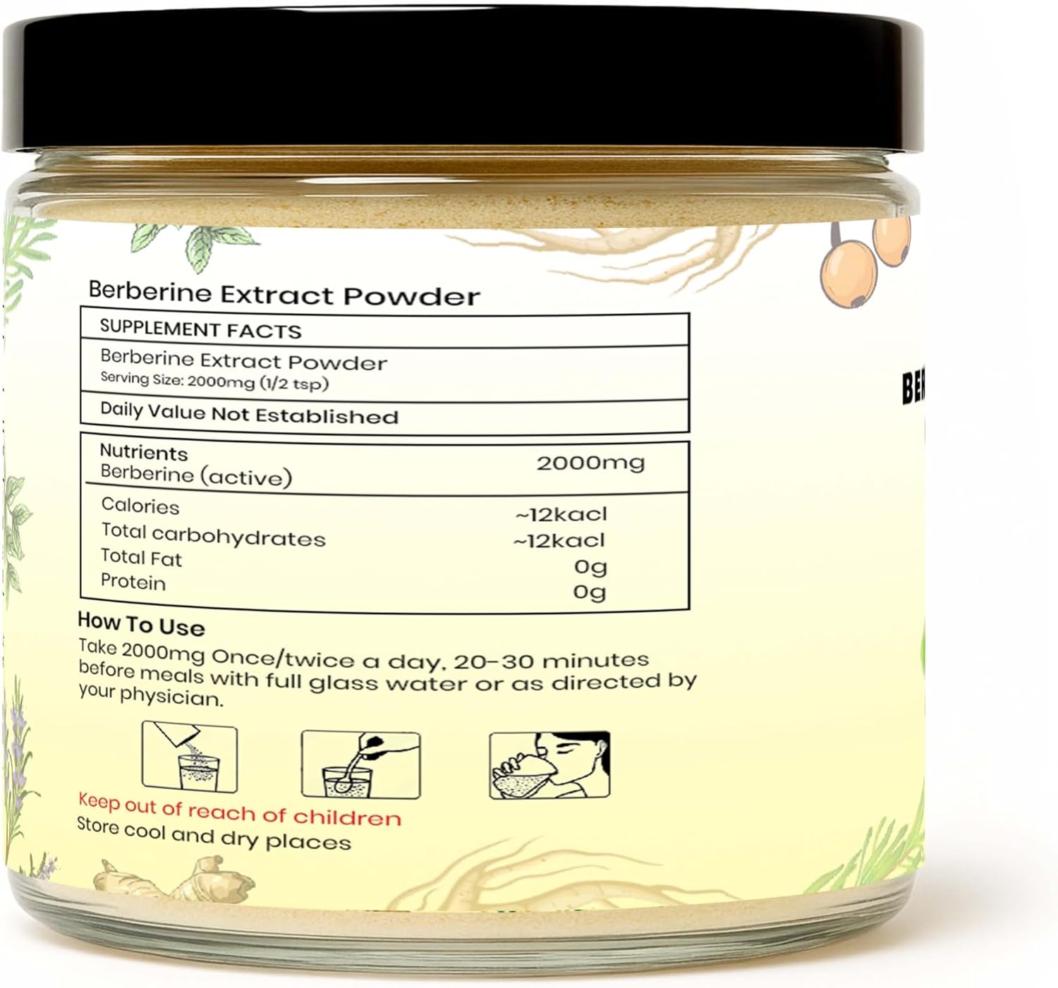 Berberine Extract Powder | Pure & Natural | Standardized Herbal Extract | Fine Powder for Wellness Support | No Additives Jar Pack 200Gm / 7.0 Oz