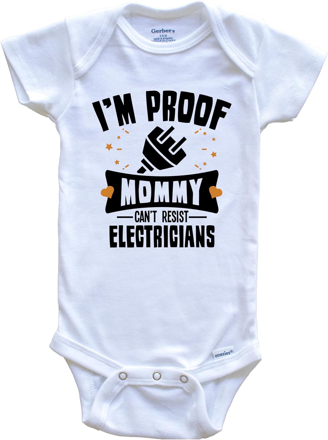 Funny Electrician One Piece Baby Bodysuit - I'm Proof Mommy Can't Resist Electricians Baby Bodysuit