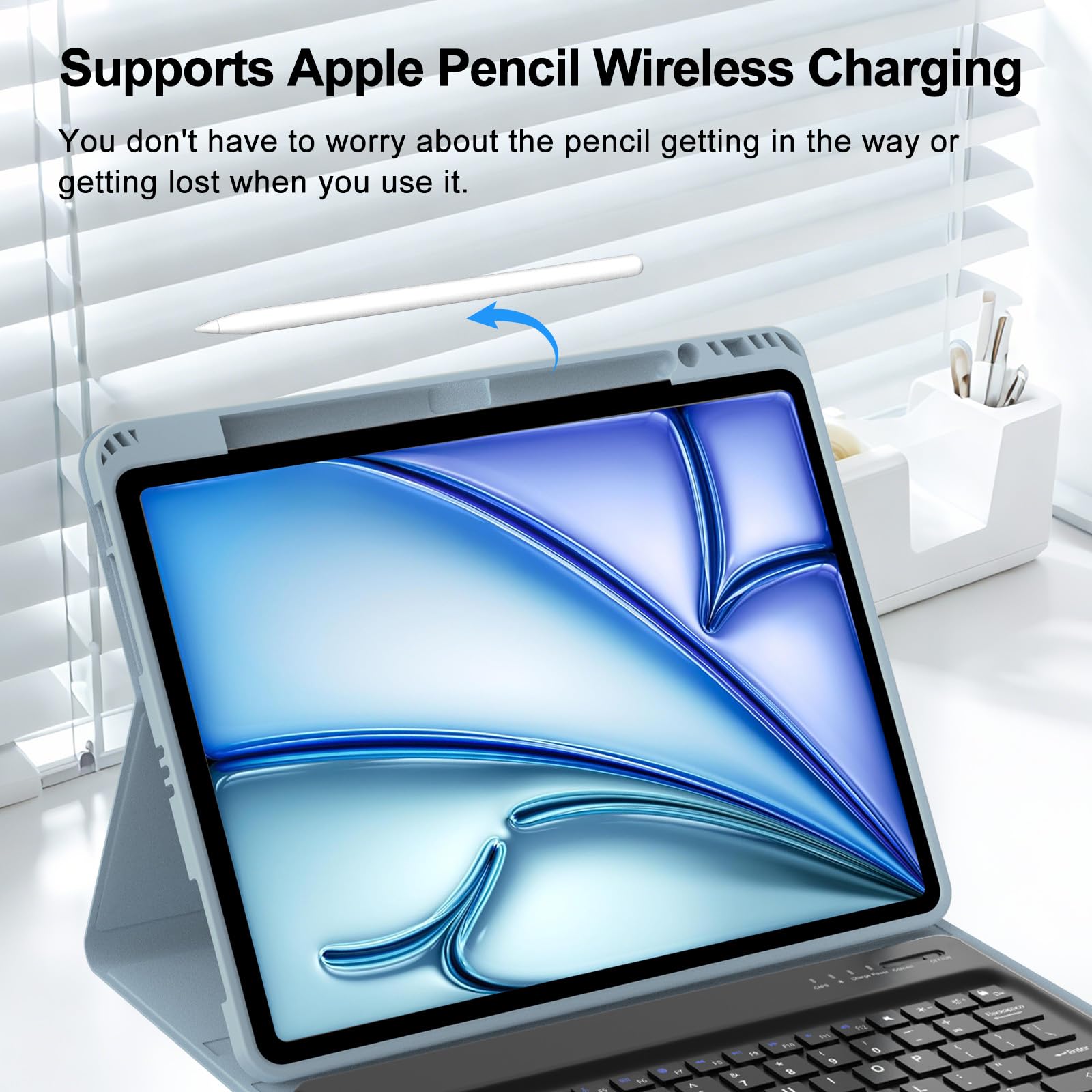 FOGARI Funda de teclado para iPad Air 13 M2 2024/M3 2025/M4 2026 y iPad Pro 12.9 (6ª/5ª/4ª/3ª generación), teclado inalámbrico delgado desmontable magnético, con soporte para lápices, apagado y