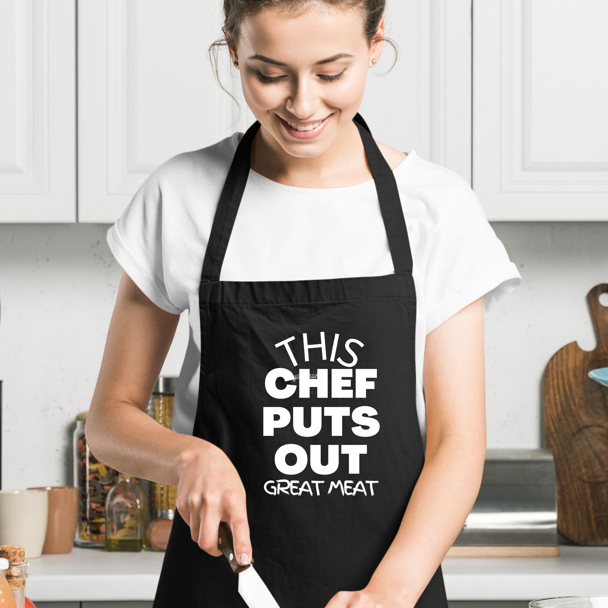 Delantales divertidos con texto en inglés "This Chef Puts Out Great Meat" para hombres, delantal impreso, regalo para ella, delantal de chef, delantal de cocina, delantal de barbacoa, regalo para el