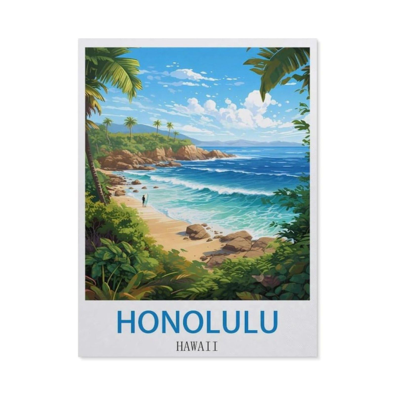 BEAYODKP Diamond Painting，Honolulu Hawaii Vintage Travel Posters Surf，Diamond Painting Art Embroidery Cross Stitch Pictures Gift Wall Decoration（40 x 50 cm/15.74 x 19.68 inches）-CO10
