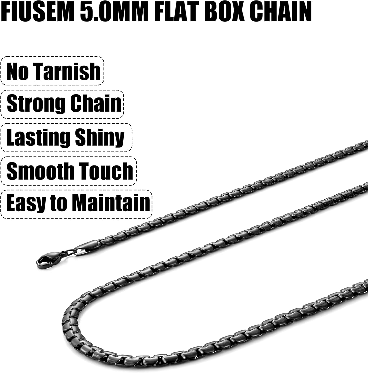 Fiusem Flat Box Chains for Men, 14k Gold Plated/Black Stainless Steel Chain Necklace, 2.5/3/4/4.5/5mm Necklaces for Men and Women 16-28 Inch - Image 4