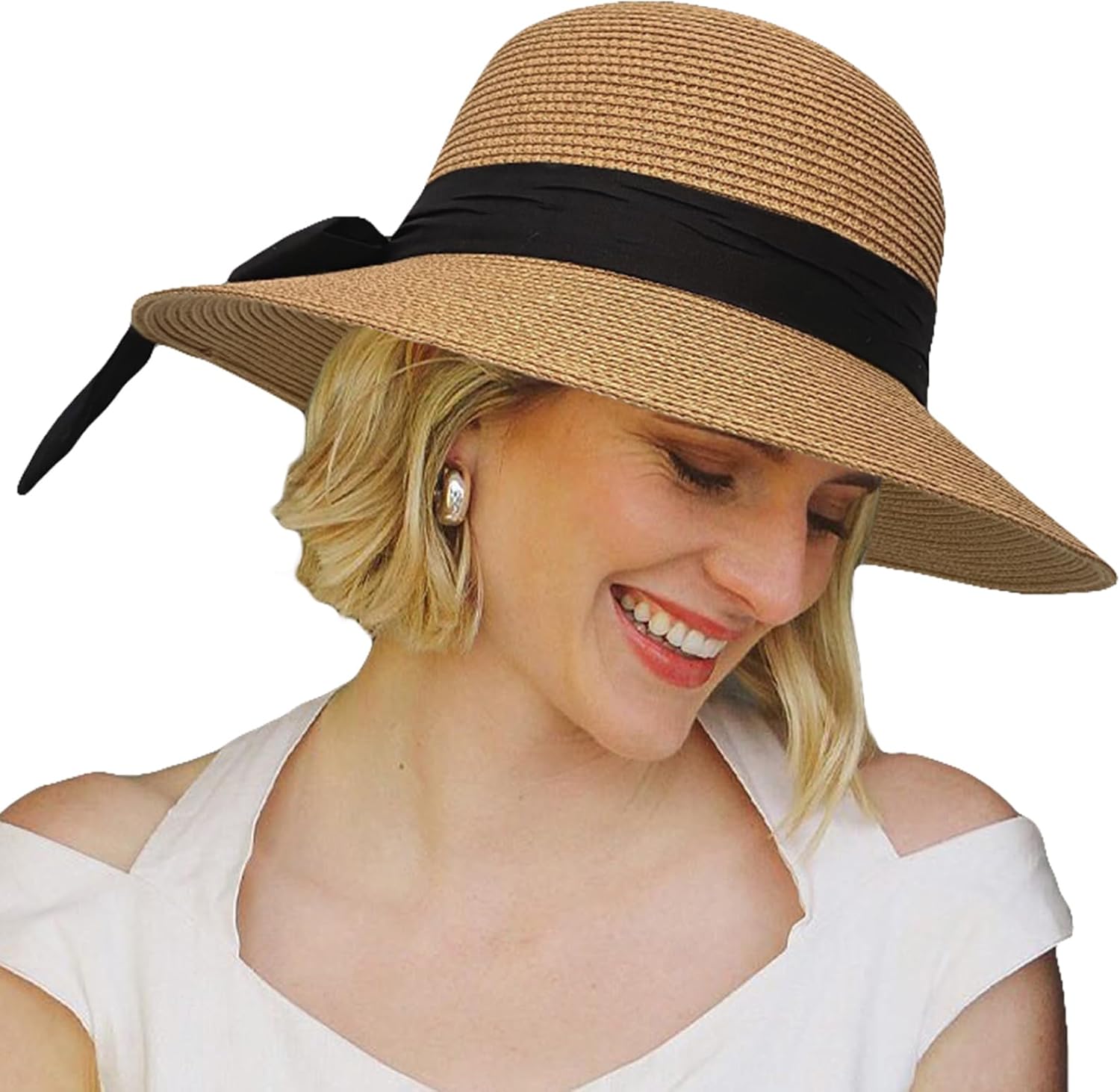 Womens Straw Sun Hats Wide Brim Foldable Beach Hats UV UPF 50+ Summer Sun Travel Hat for Women
