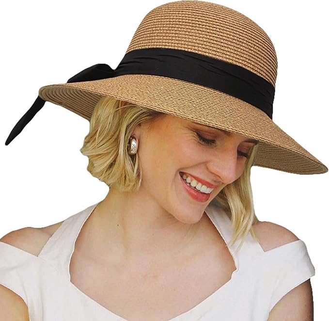 Sombrero de playa plegable de paja para mujer miniatura 2
