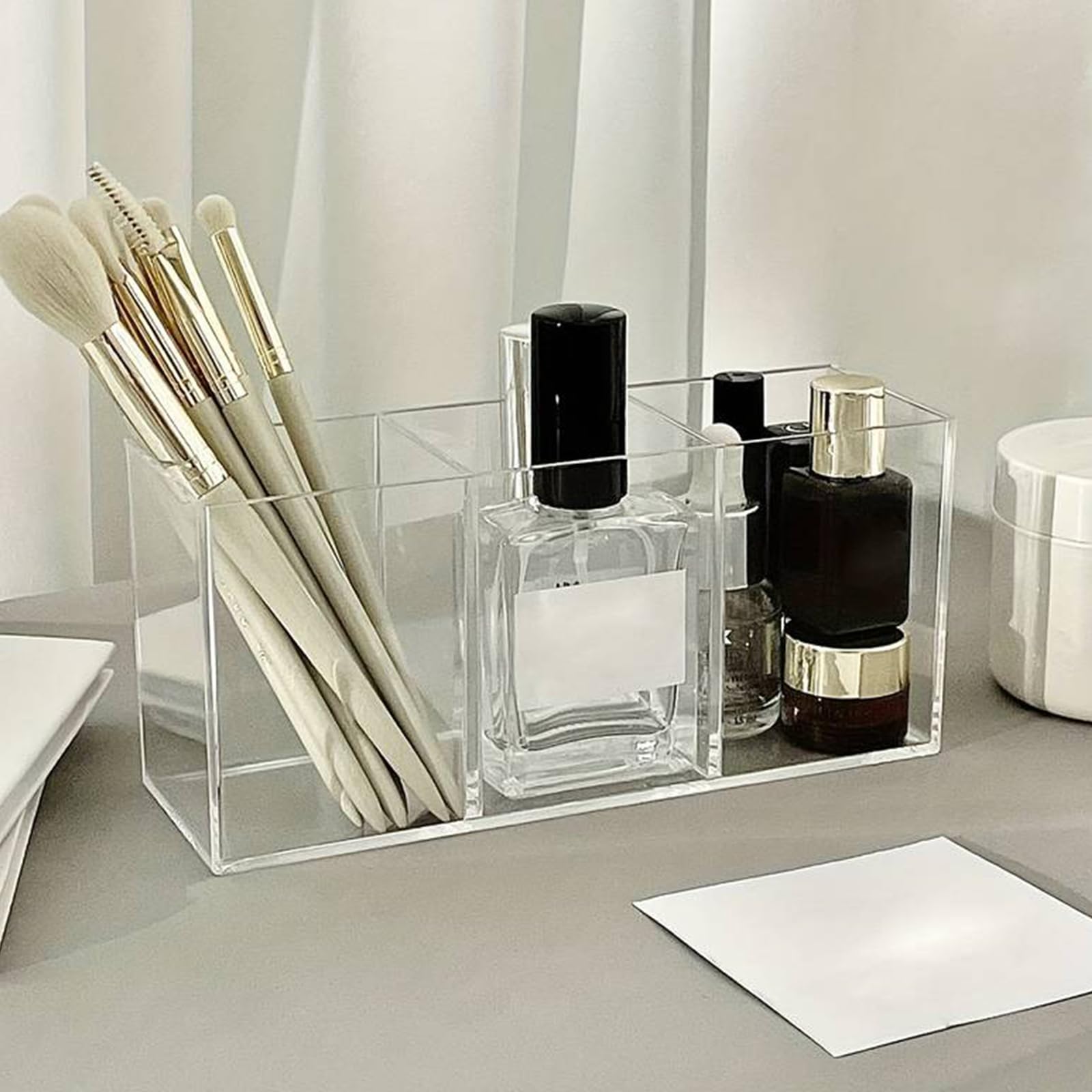 Porta Pennelli Cosmetici, 3 Scomparti Portapennelli Da Trucco In Acrilico, Porta Pennelli Make Up Trasparenti, Portapennelli Da Trucco Per Pennelli Da Bagno, Camera Da Letto, Ufficio, Scrivania