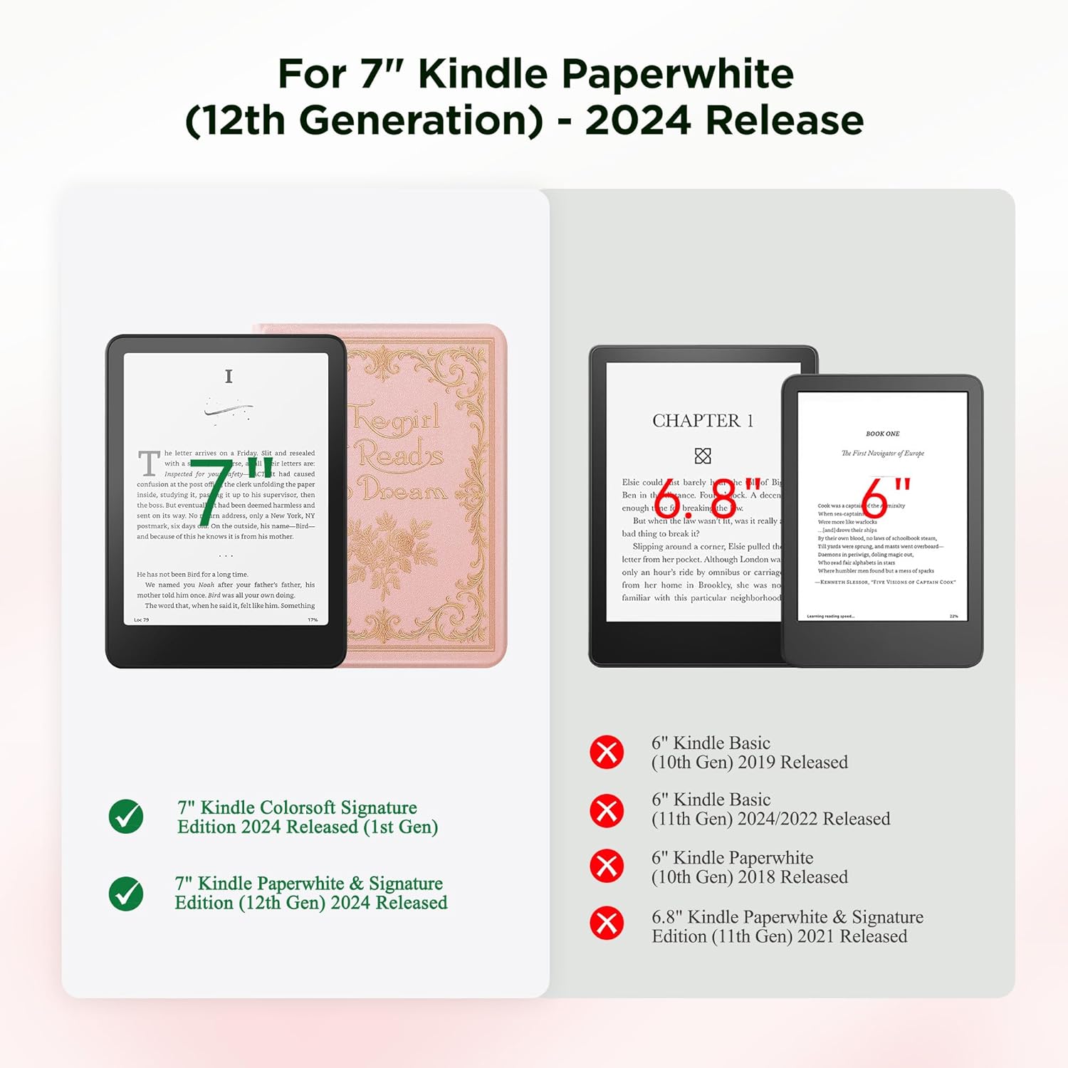 Magnetic Detachable Book Cover Case for 7" Kindle Paperwhite 12th Gen 2024 and Kindle Colorsoft Signature Edition, (Dream) Slim PU Leather Cover Case with Auto Wake/Sleep, Composition Book