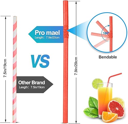 Miniatura 3 de Paquete de 200 pajitas de papel biodegradables, flexibles, color blanco a granel para jugos, batidos, batidos  Pajitas desechables y ecológicas para