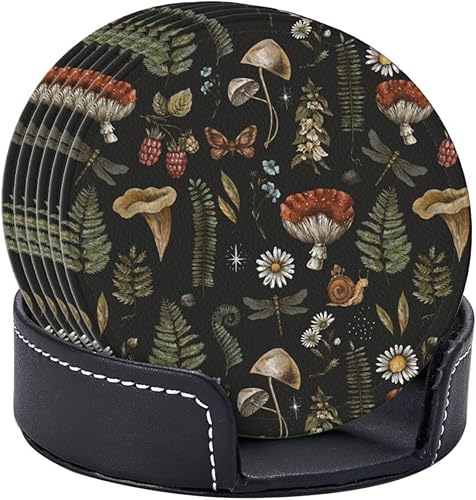 Miniatura 3 de Juego de 6 posavasos redondos de cuero con soporte para protección de mesa, accesorios de escritorio, oficina, hogar, decoración de habitación