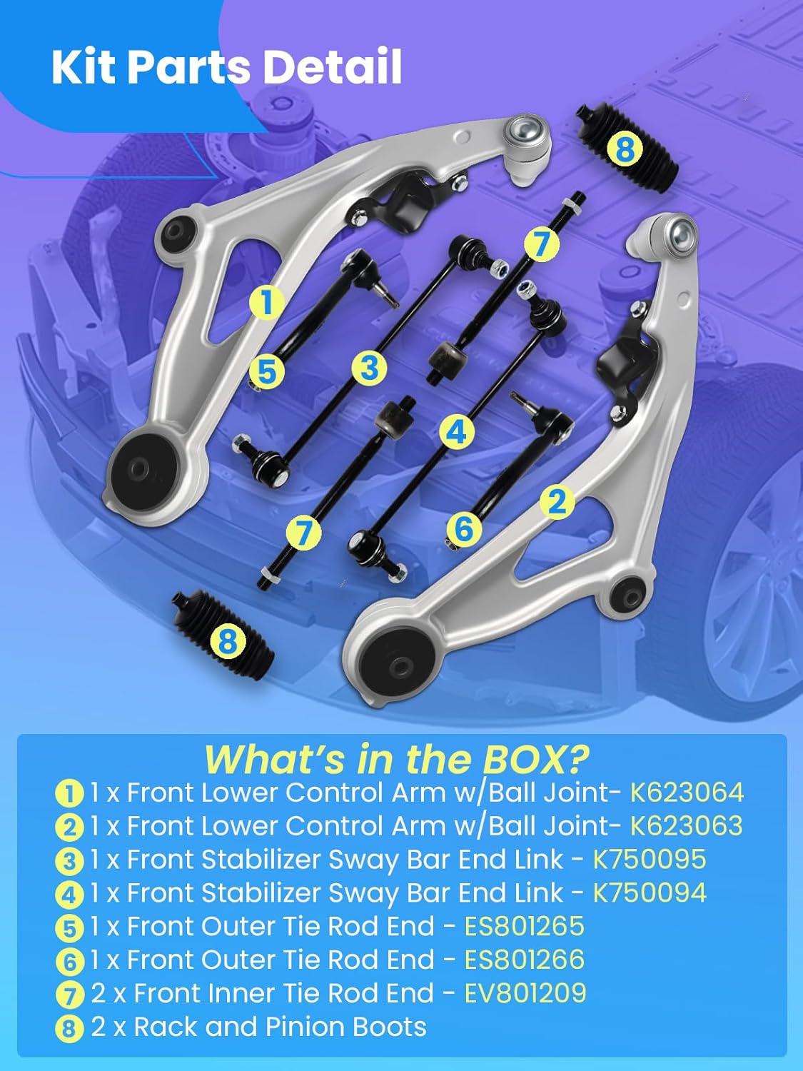 10PC Front Lower Control Arm Suspension Kit for Nissan 2013–2020 Pathfinder, for Infiniti 2013 JX35, 2014–2020 QX60 – Replaces OE# K623063 K623064 K750094 K750095 ES801265 ES801266 EV801209