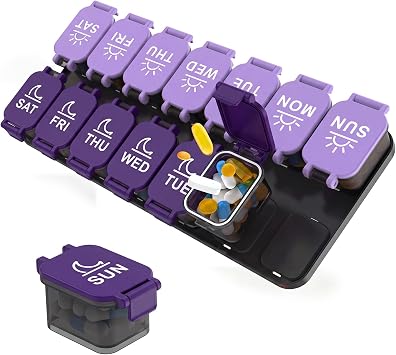 Yaklim Extra Large Weekly Pill Organizer, Detachable 7 Day AM PM Pill Box